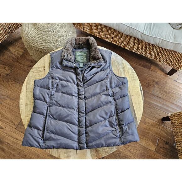 Eddie Bauer Goose Down Vest Brown Faux Fur Collar Women’s Size Medium - Picture 1 of 10